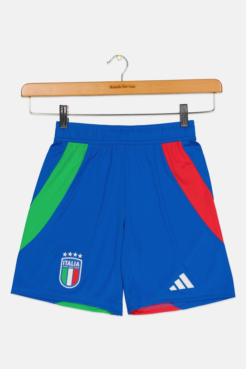 Adidas Kids Boy Drawstring Training Italy 24 Away Shorts, Blue - Image 1